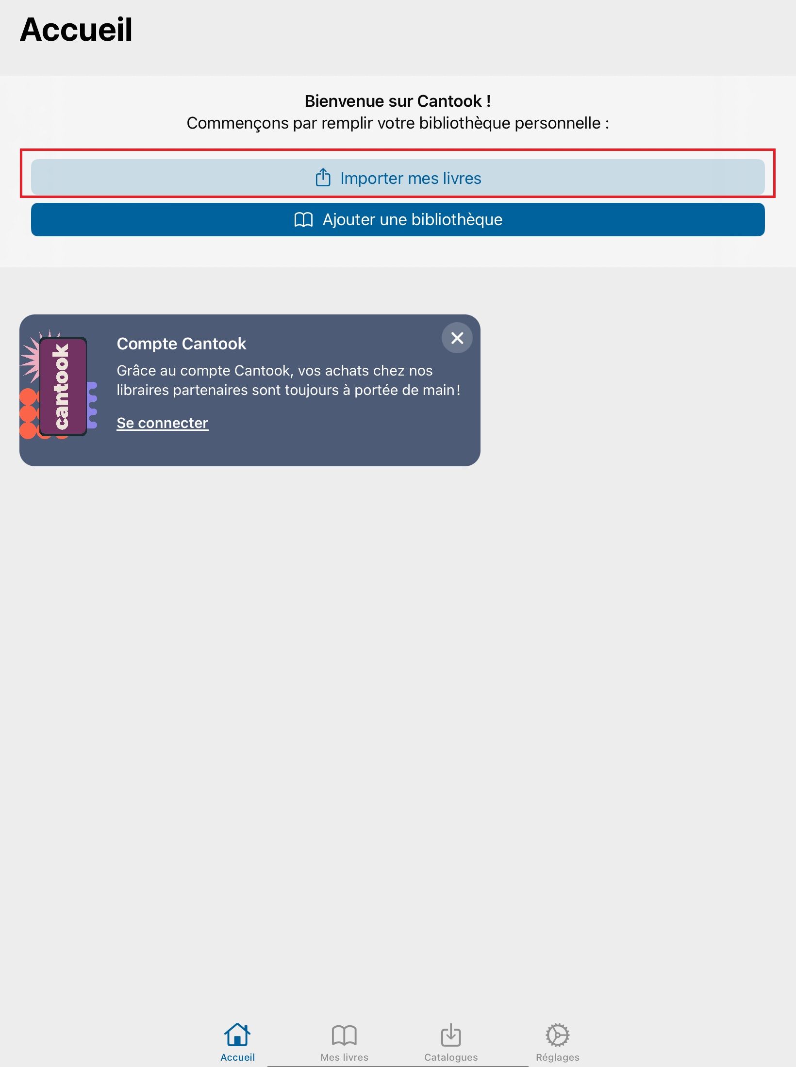 importer ses livres sur Cantook
